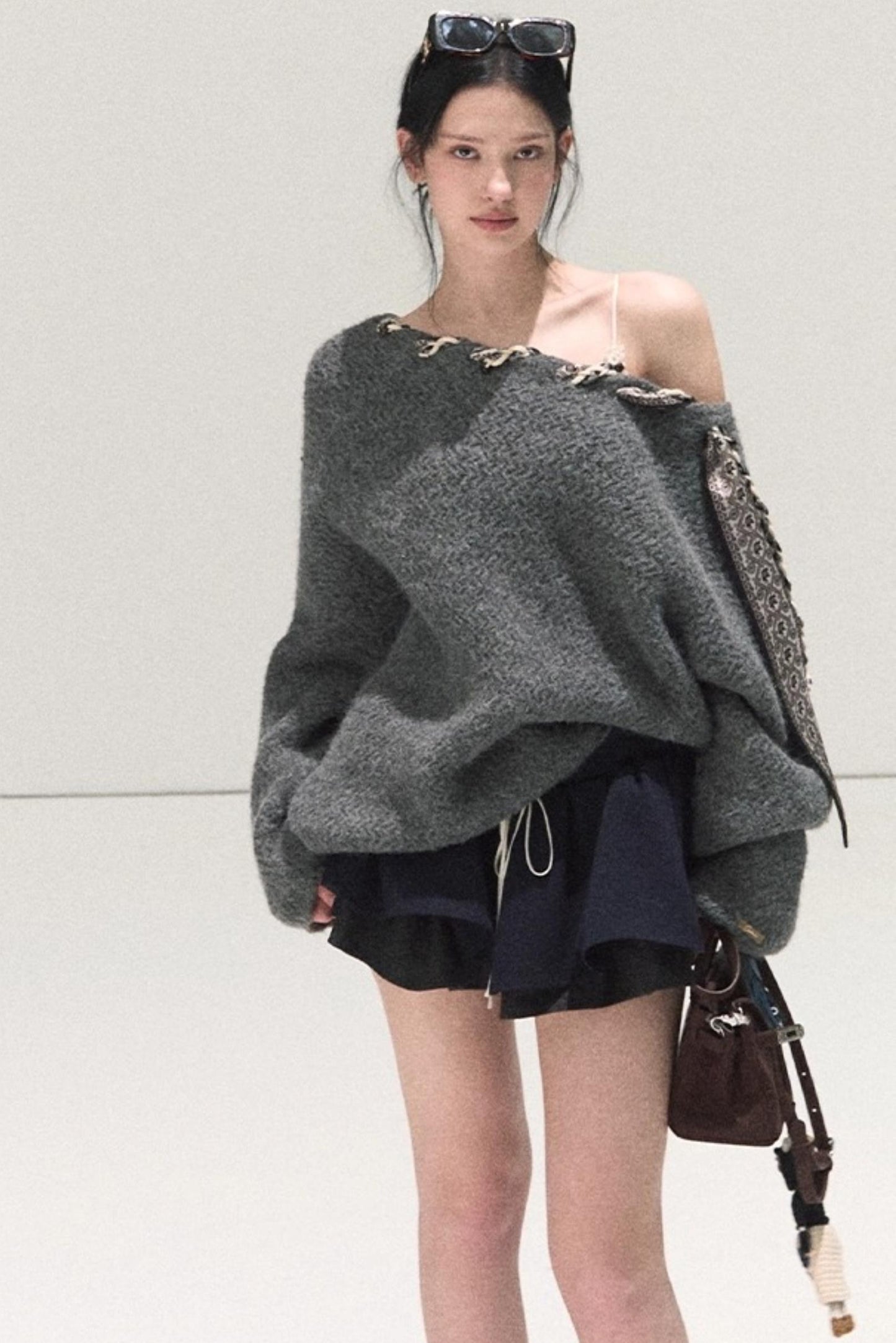 Plaid Color-Blocked Puffy Skirt