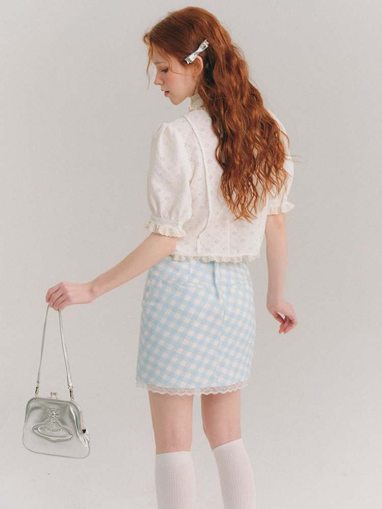 Plaid Lace Hip-Hug Skirt