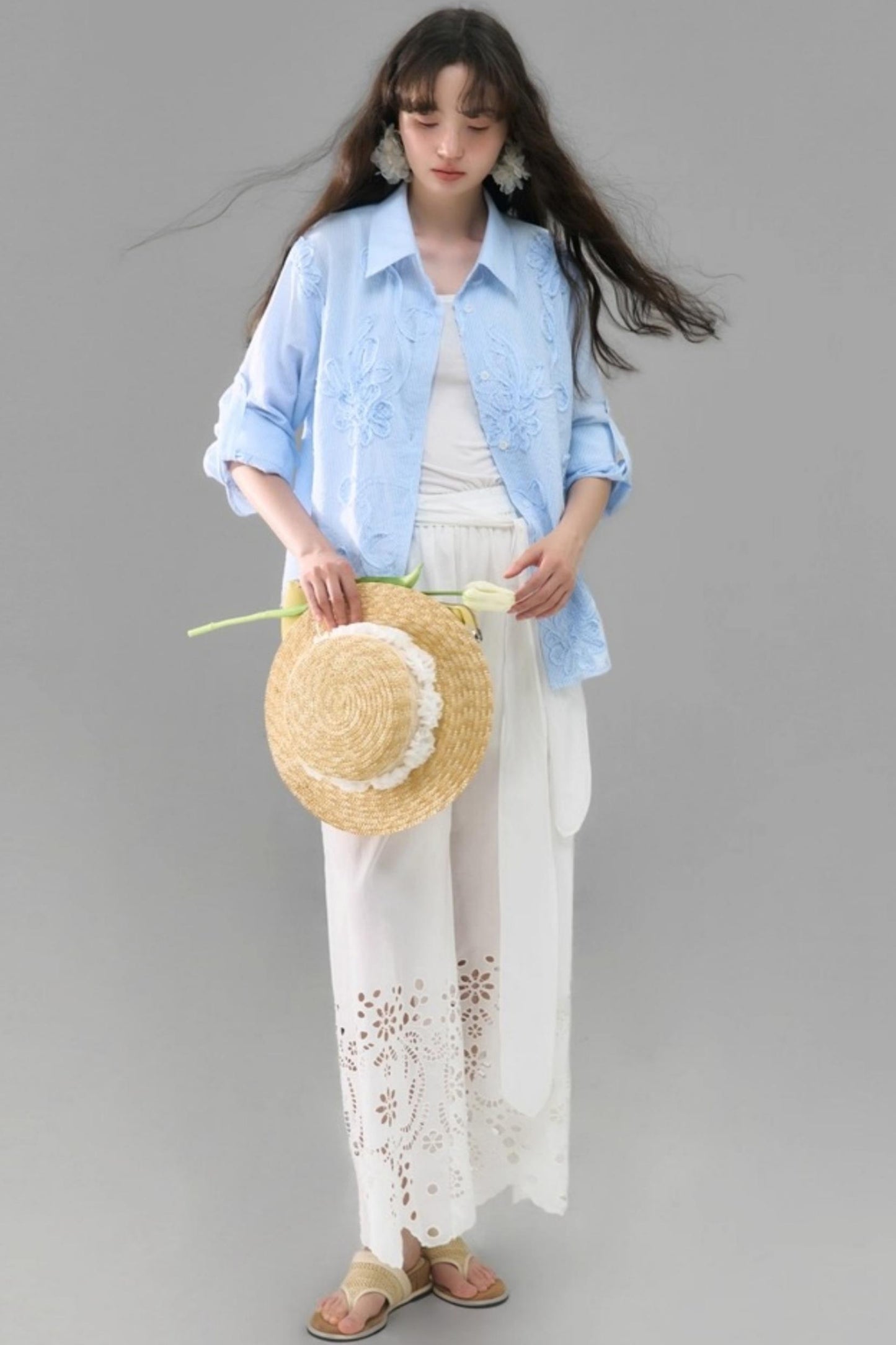 Cotton Cut-out Strappy Straight-leg Trousers