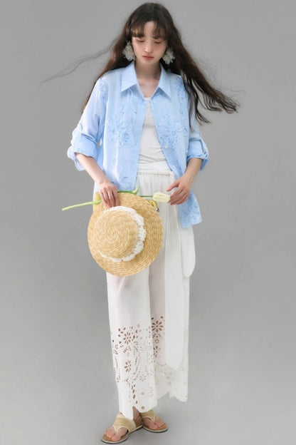 Cotton Cut-out Strappy Straight-leg Trousers