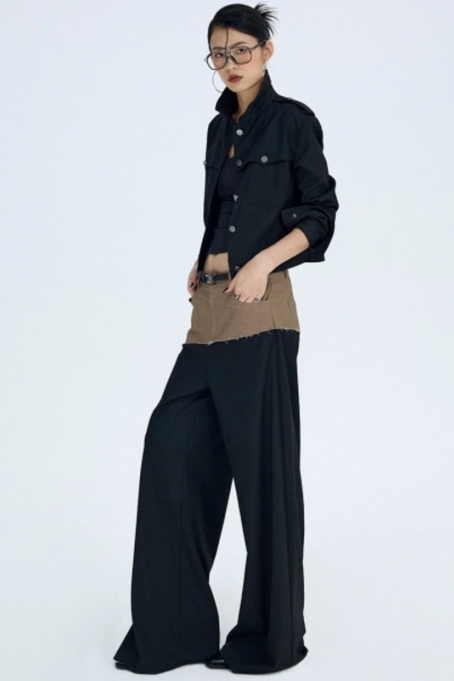 Diagonal Color-Blocking Workwear Pants