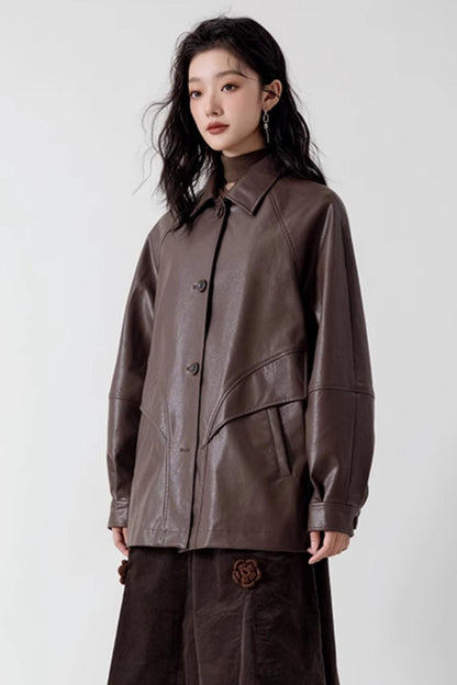 Retro Coffee Brown Leather Jacket