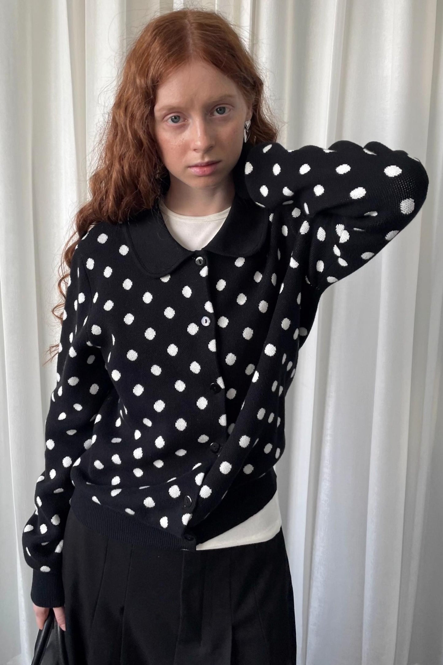 Polka Dot Doll Collar Knitted Cardigan