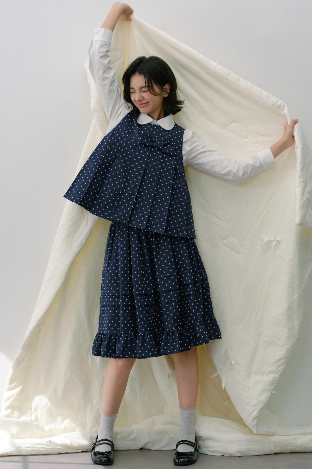 Navy Polka Dot Puffy Skirt Set-Up