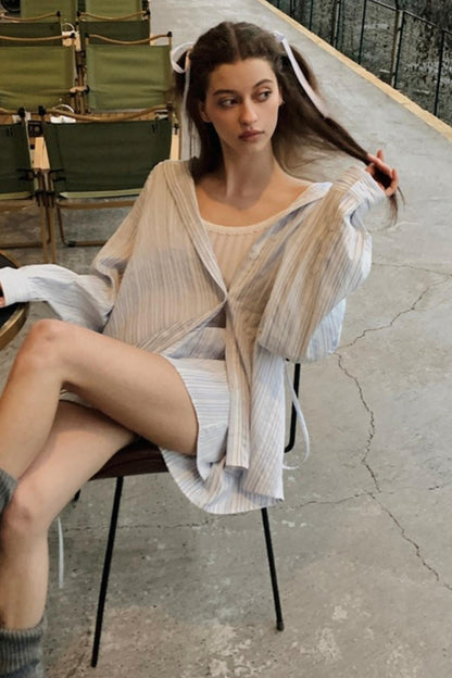 Blue Striped Casual Set-Up