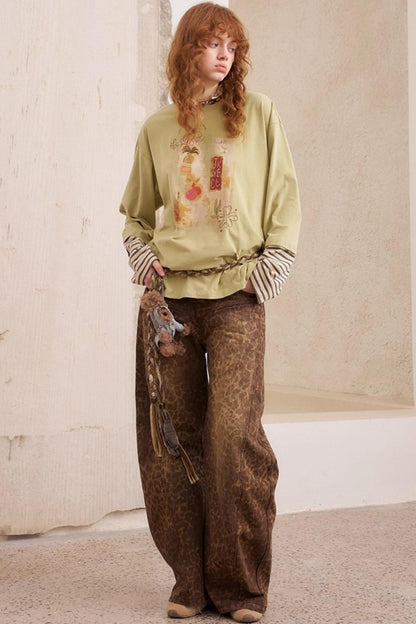 Leopard Print Straight Loose Pants