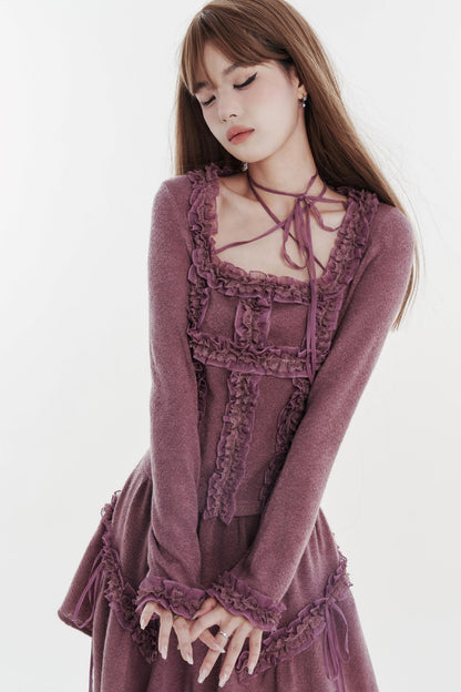 Rose Lace Pleated Knit Top