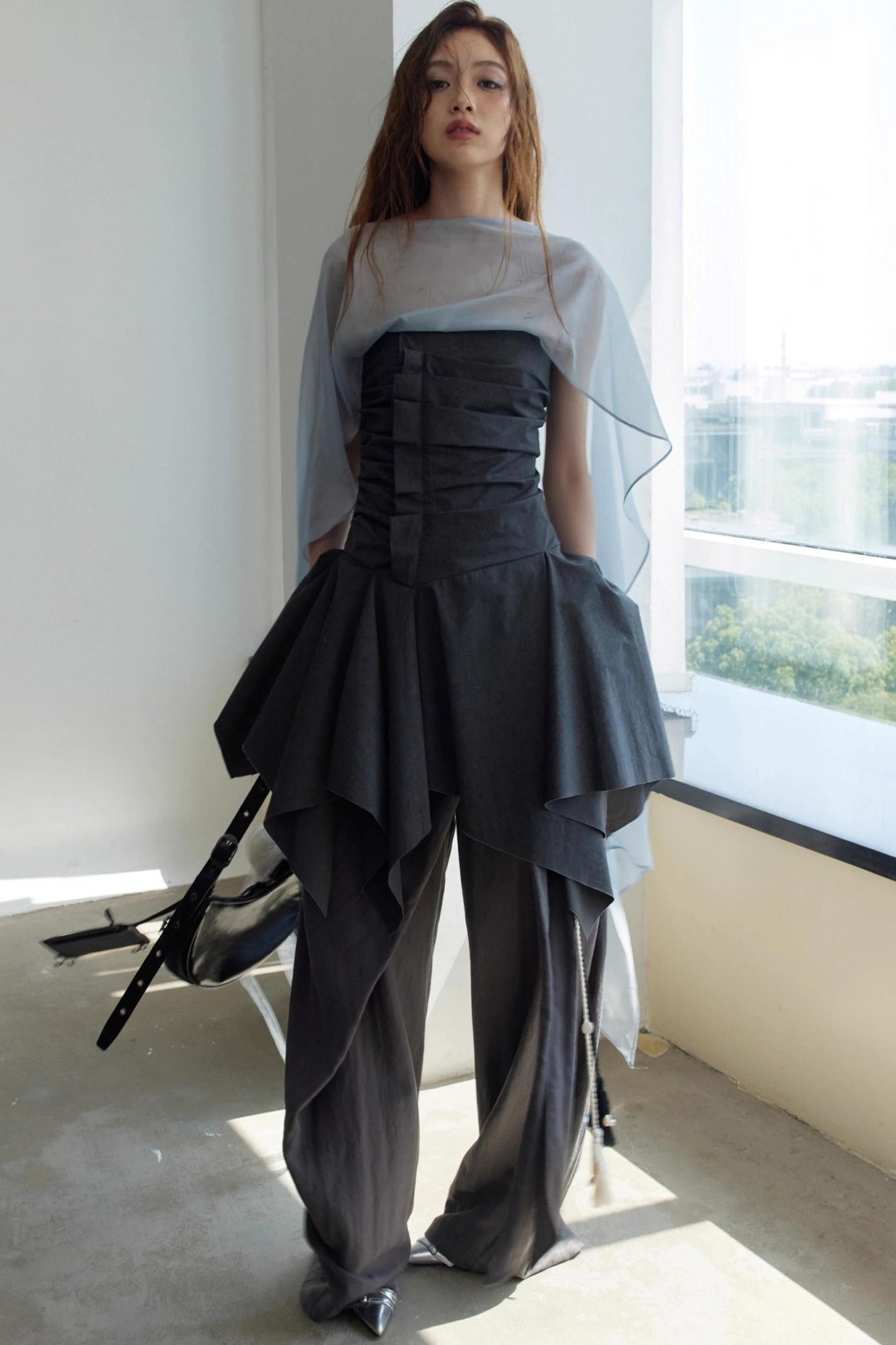 Dark Pleated Tank Top