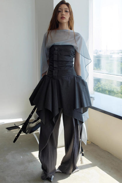 Dark Pleated Tank Top