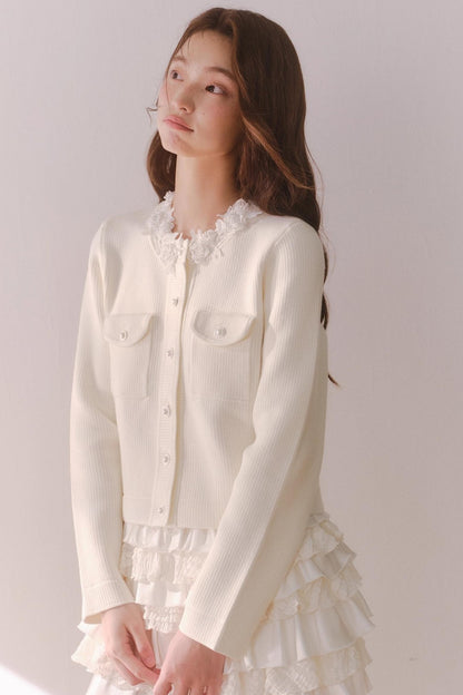 French Rose Lace Knitted Top