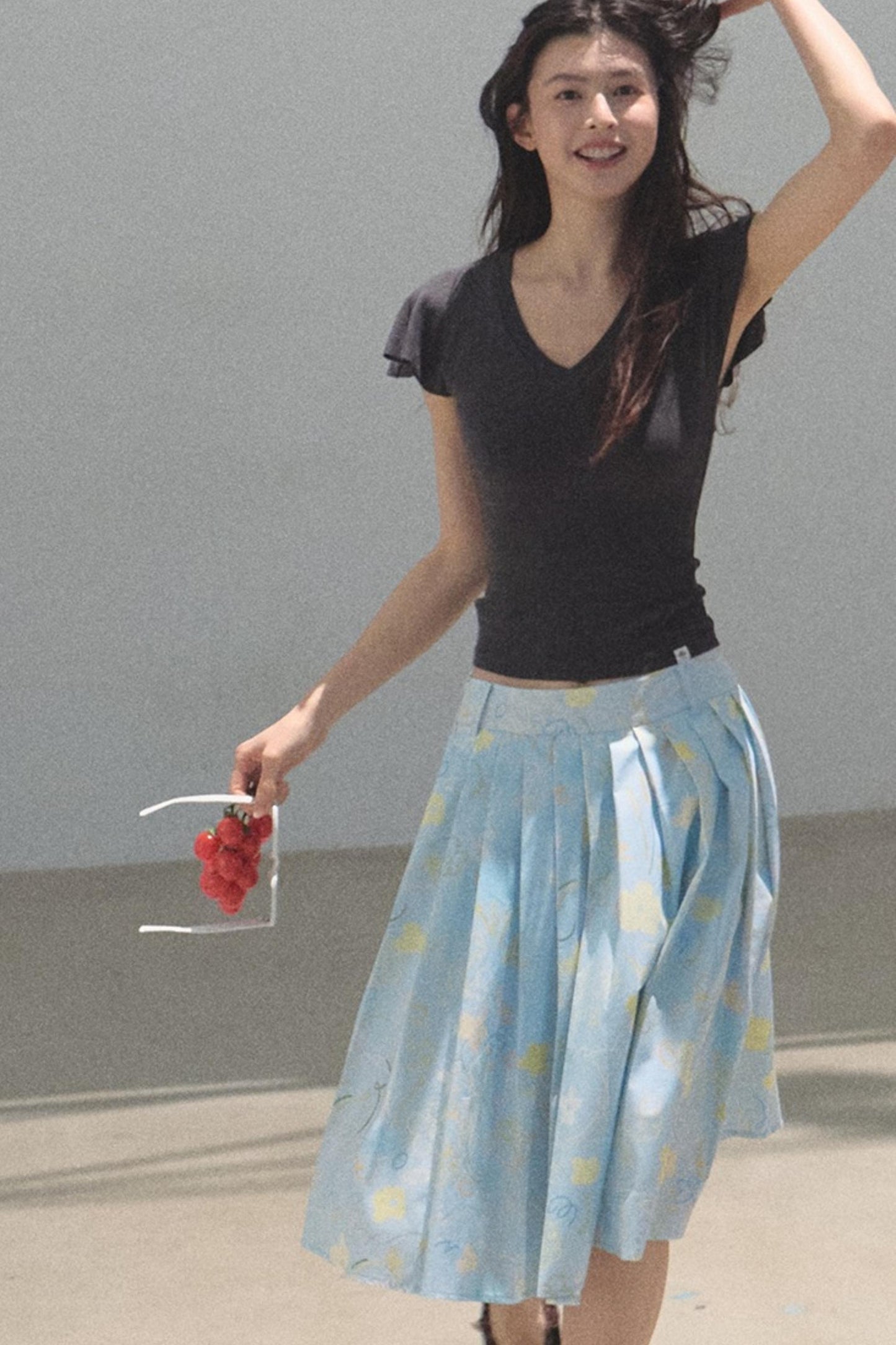 Poplin Pleated Midi Skirt