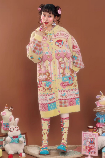 Gelber Kunstpelz-Kapuzenpullover-Strickjacke