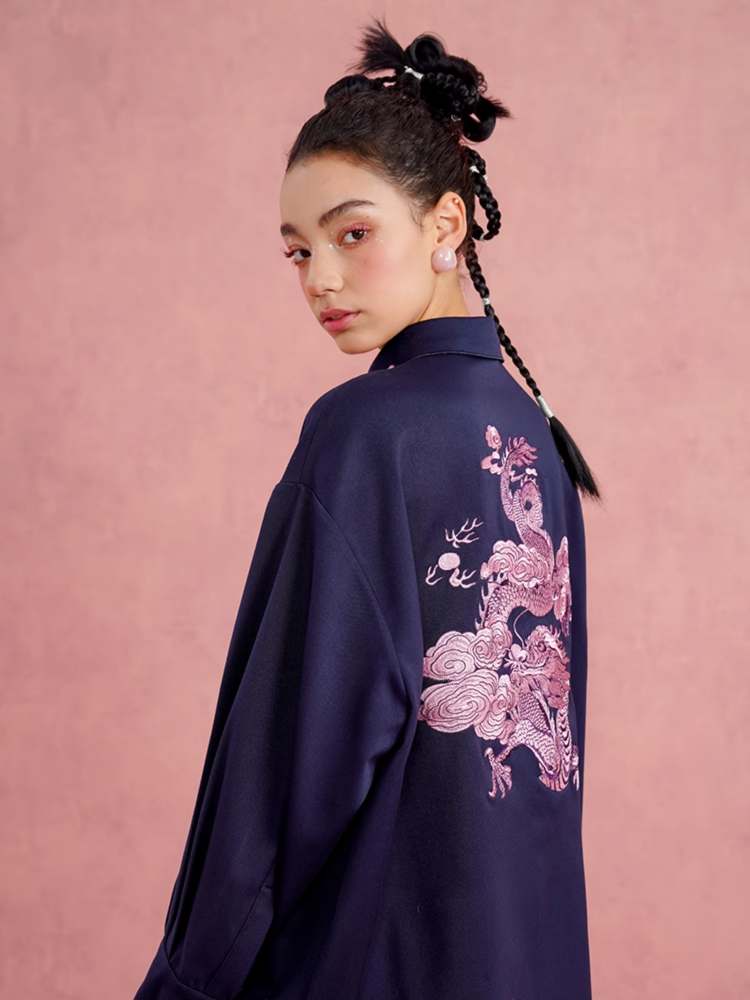 Dragon Cloud & Flower Embroidery Blouse