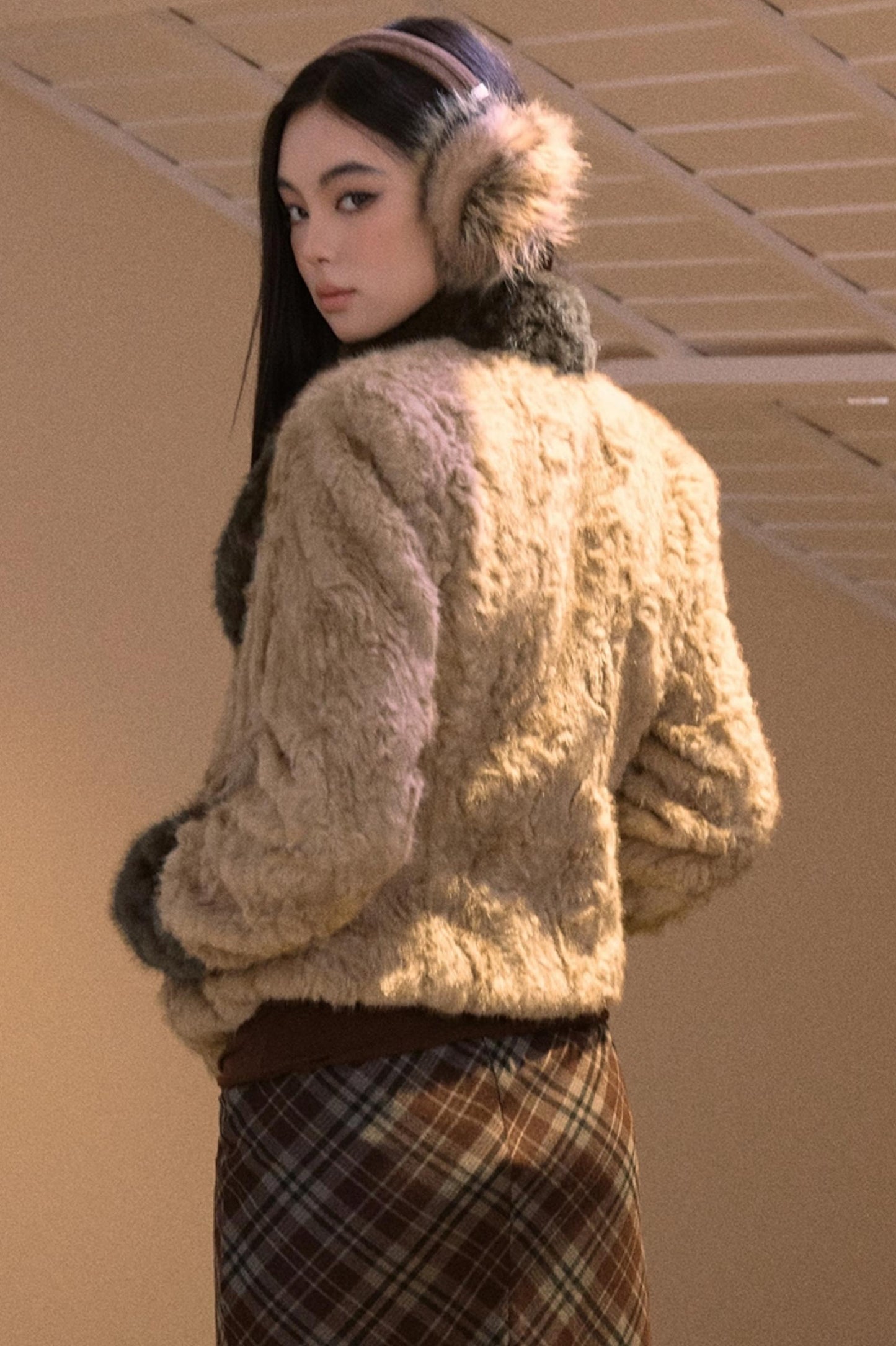 Two-Tone Patchwork Furry Coat