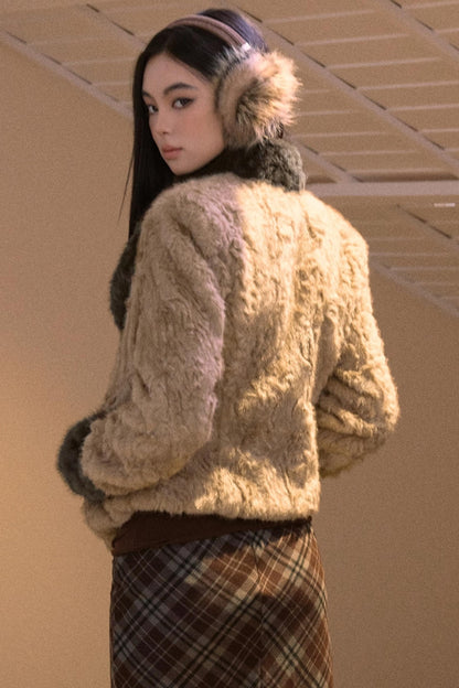 Two-Tone Patchwork Furry Coat