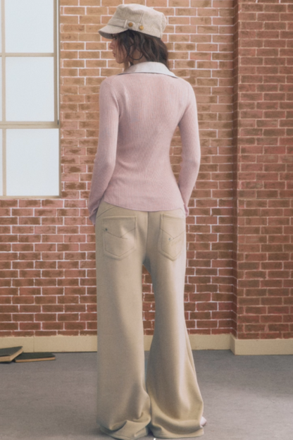 Fake Two-Patchwork Lapel Knit Top