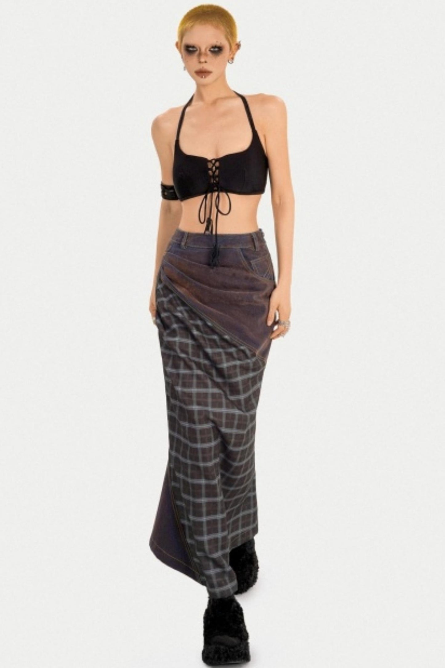Autumn Plaid Patchwork Skirt