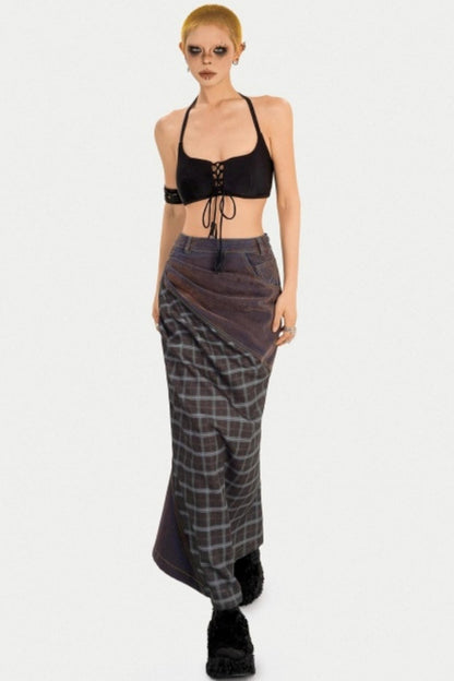 Autumn Plaid Patchwork Skirt