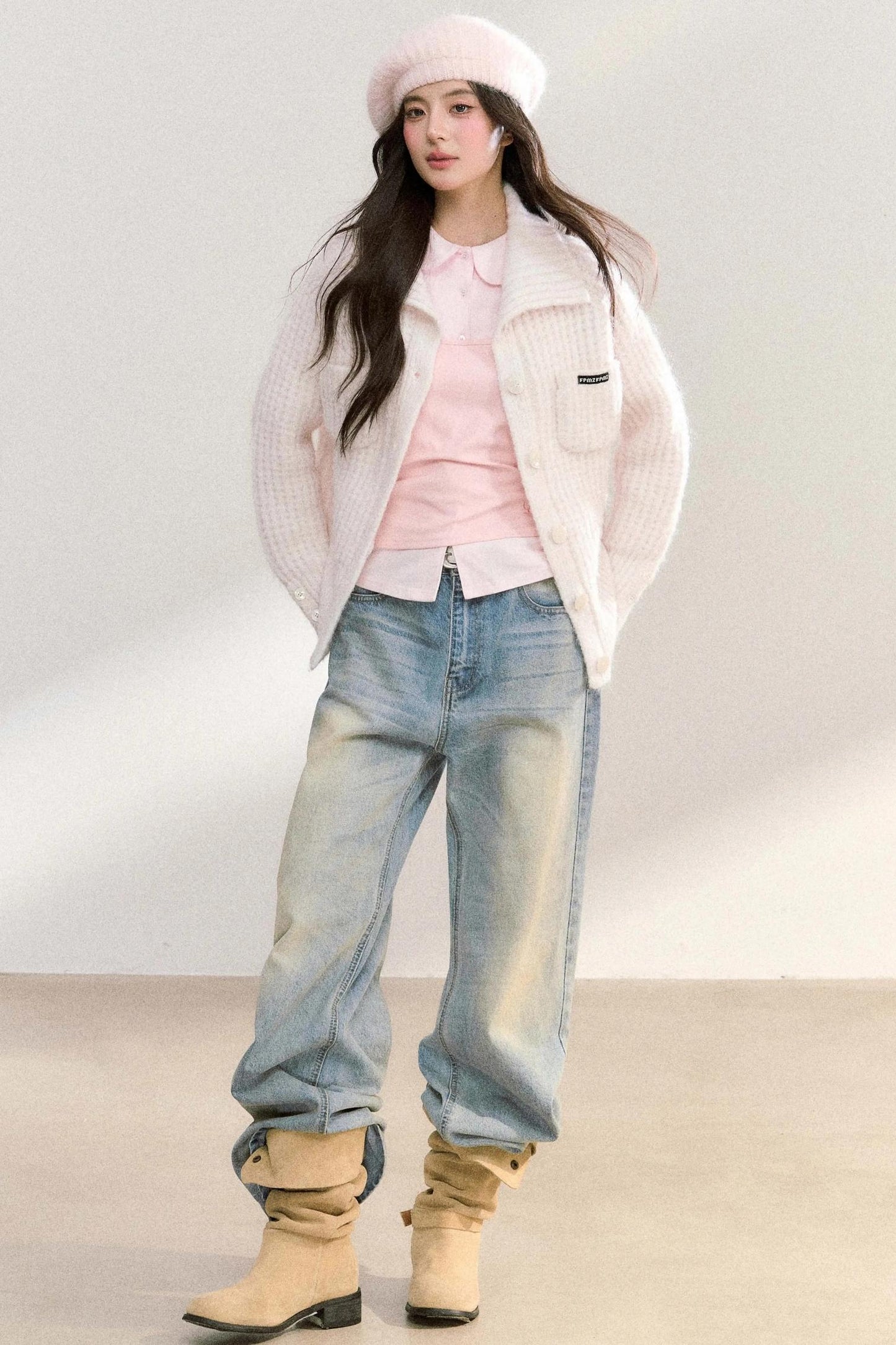 Double Pocket Button-Up Knit Jacket