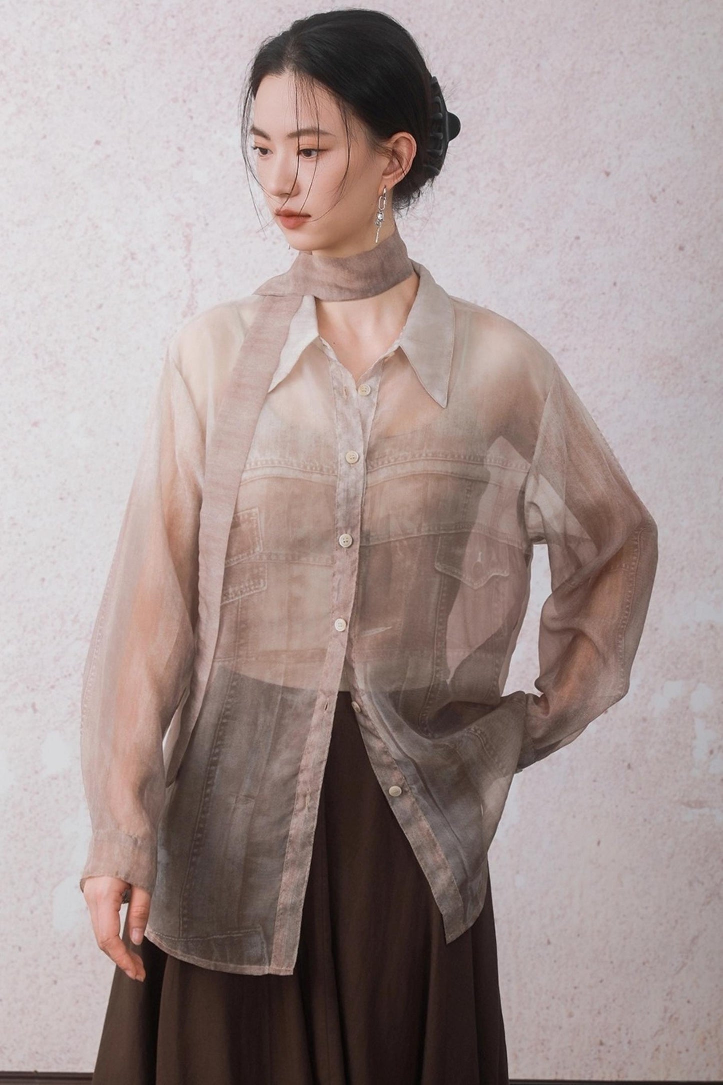 Autumn Apricot Imitation Denim Shirt