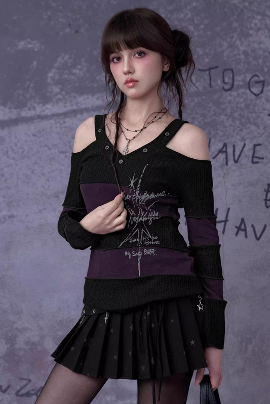 Black and Purple Striped Knit Top