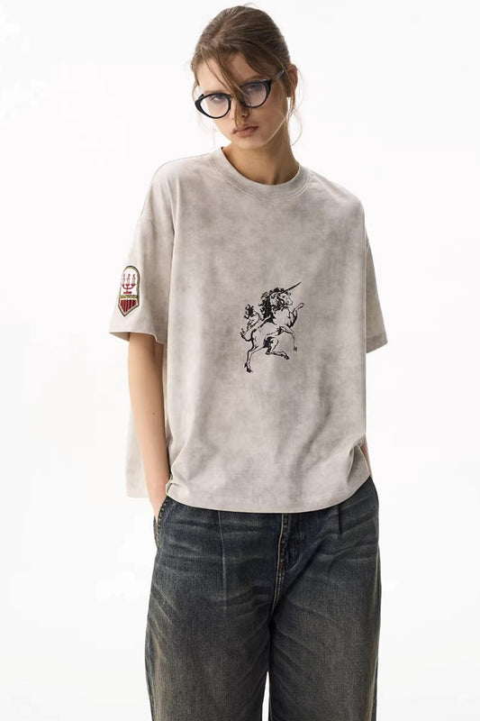 Wax-Printed Unicorn Print T-Shirt