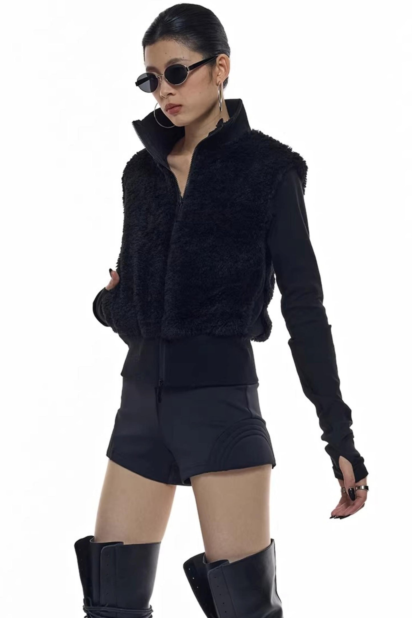 Patchwork-Pelzweste-Jacke