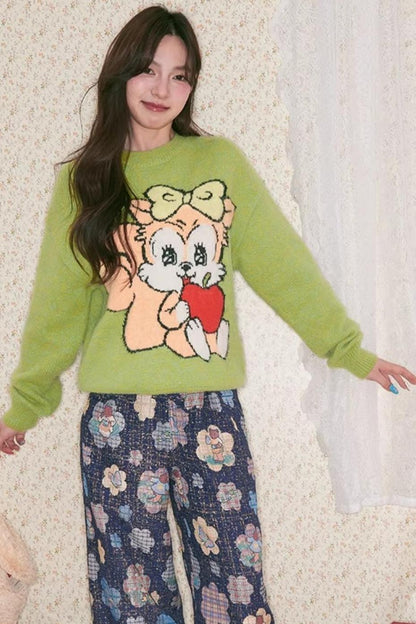 Peach Heart Animal Sweater