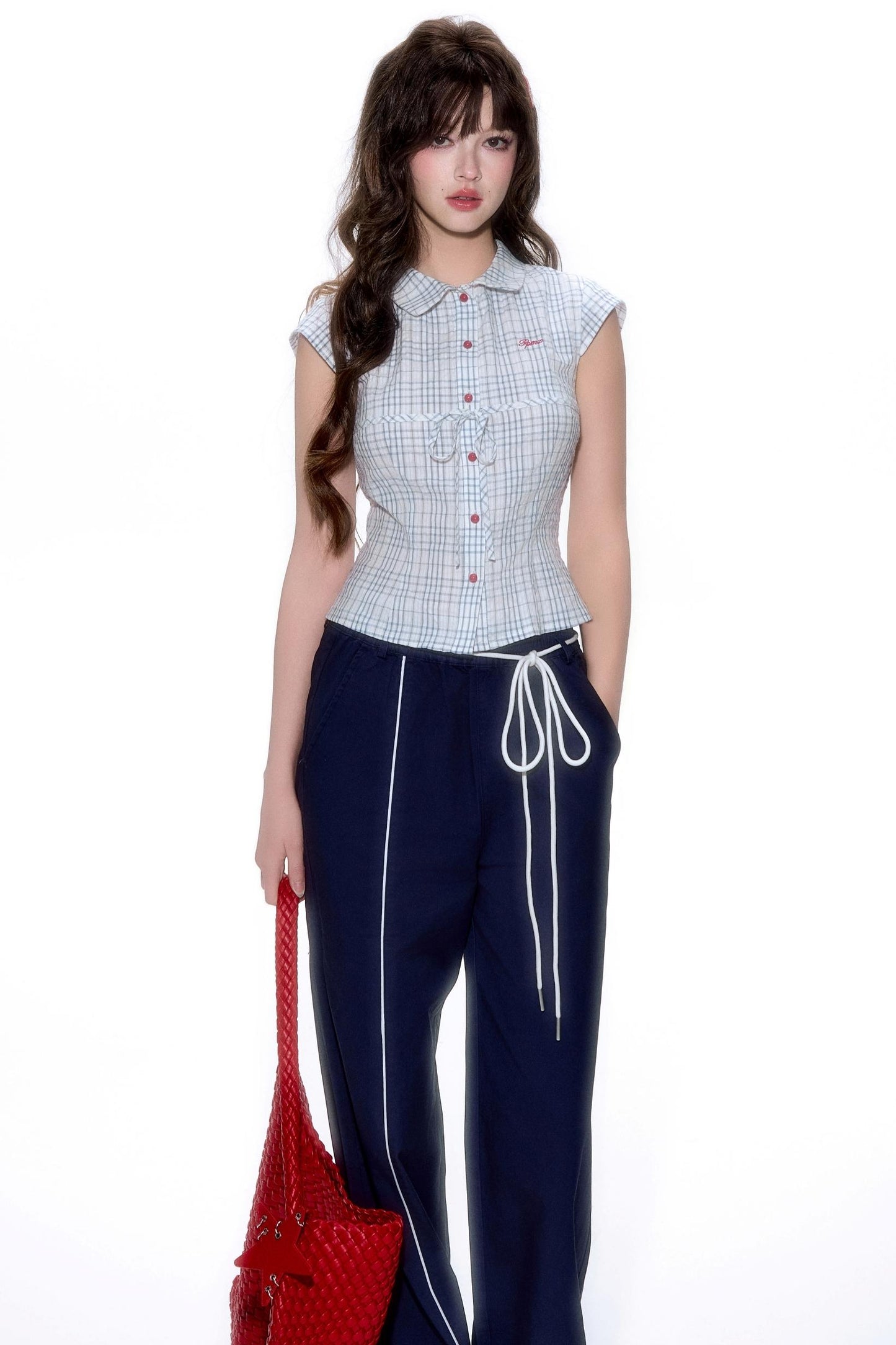 Plaid Short-Sleeve Tie Shirt