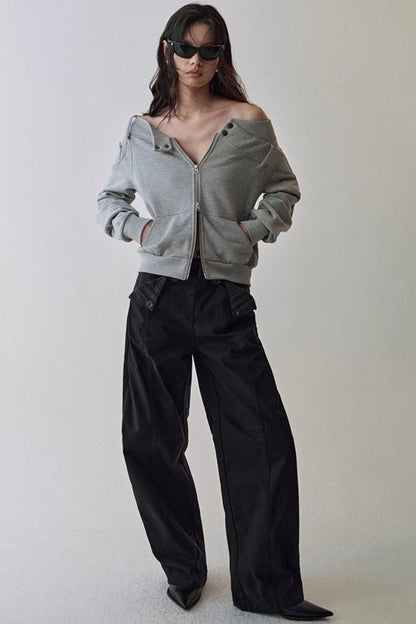 Double Waist Scimitar Loose Jeans