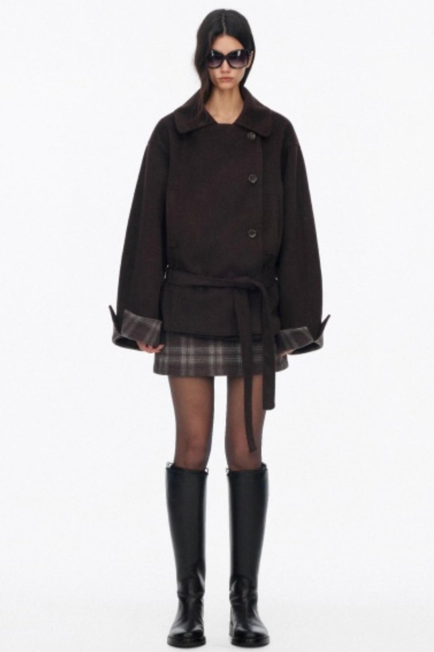 Lapel Asymmetrical Wool Coat Set-Up