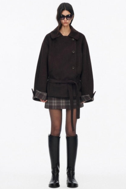 Lapel Asymmetrical Wool Coat Set-Up