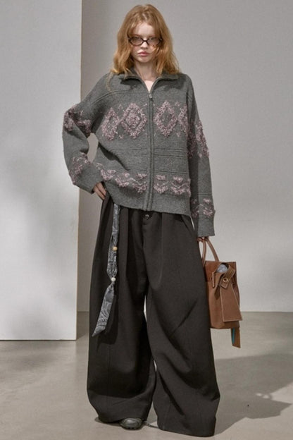 Diamond Pattern Knitted Cardigan Jacket