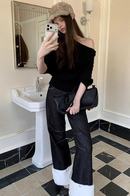 Black Eco-Friendly Frayed Hem Jeans