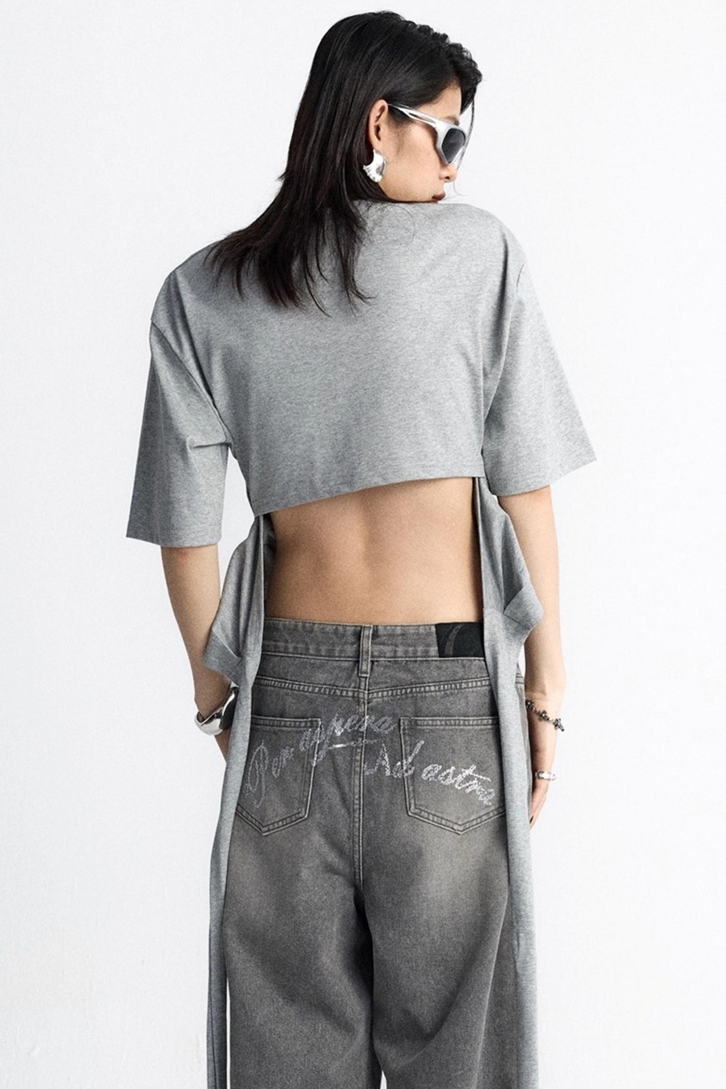 Pinch-Pleated Cut-Out Short Sleeve Summer Top