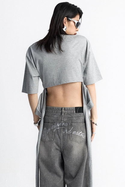 Pinch-Pleated Cut-Out Short Sleeve Summer Top