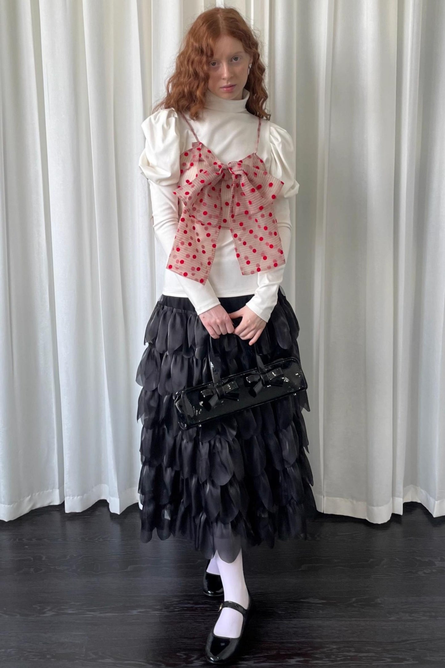 Petal Black Mesh Midi Skirt