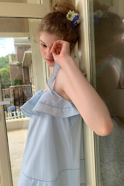 Blue Lace V-Neck Doll Top