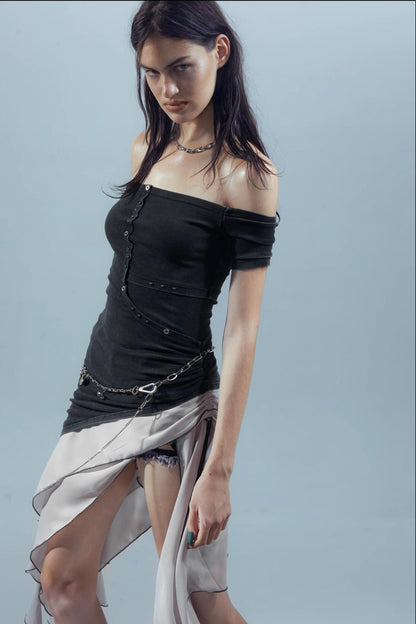 Patchwork Chiffon Asymmetrical Dress