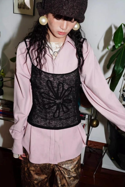 Solid Color Embroidery Vest Top