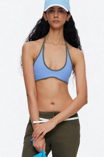 Lace-Up Striped Halter Bikini