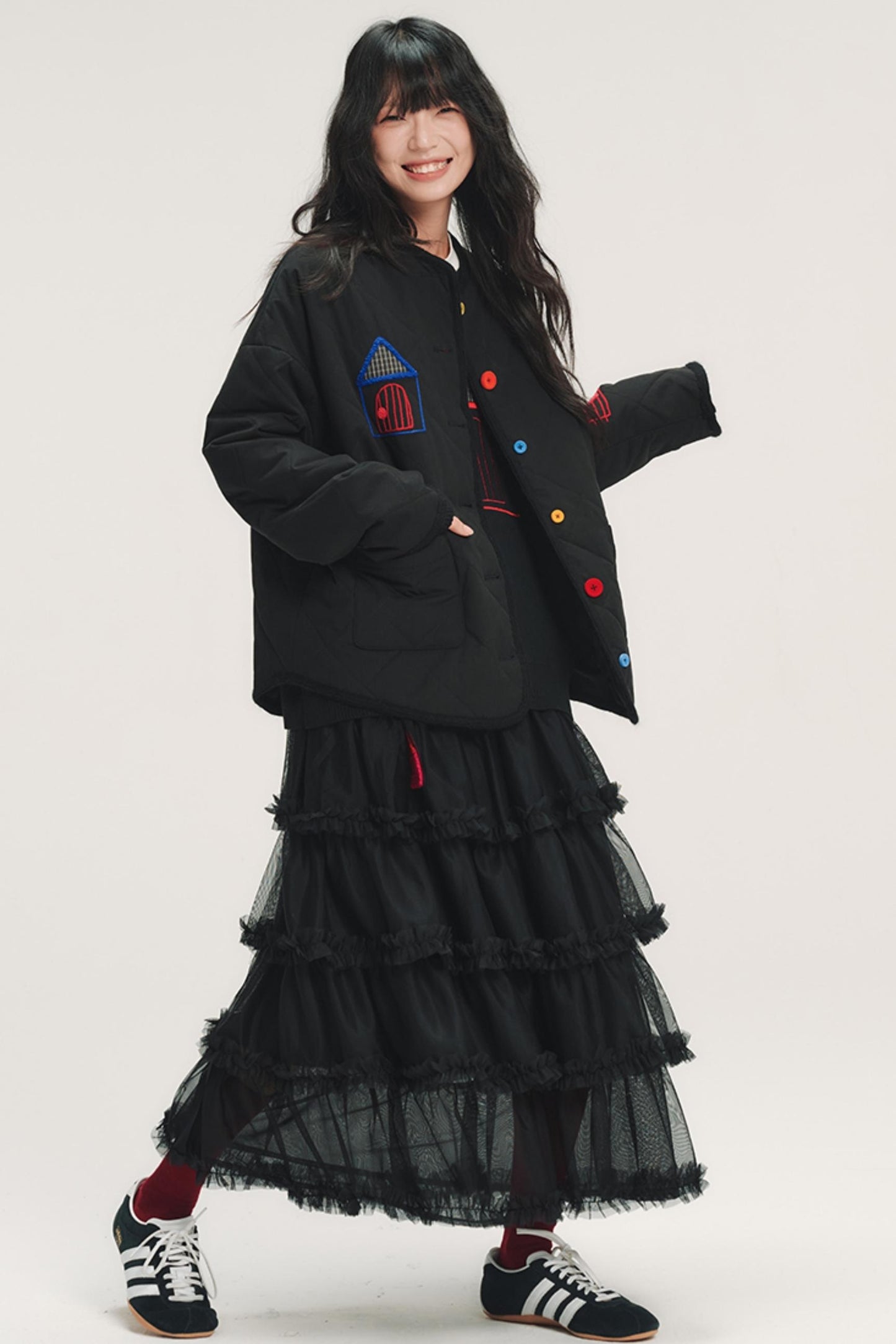 Color Block Embroidered Cotton Jacket