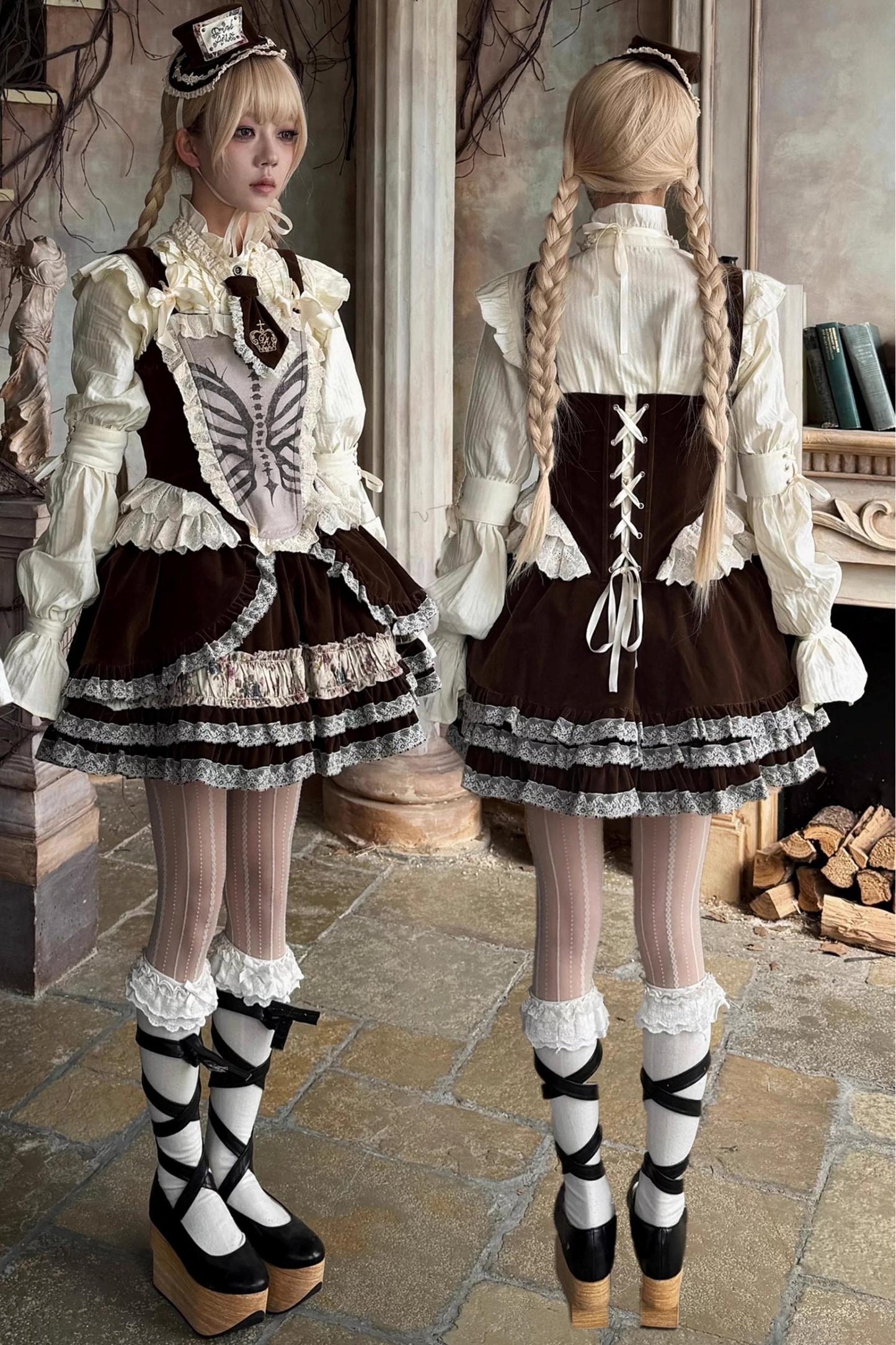 Velvet Floral Lace Tiered Skirt