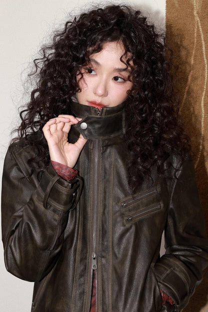 Coffee Faux Fur Collar Jacket