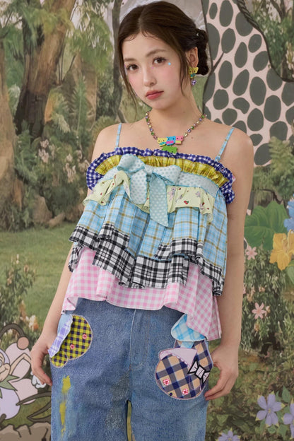 Plaid Bow Two-Way Wear Camisole