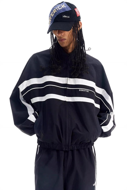 Color-Blocked Distressed Sports Jacket