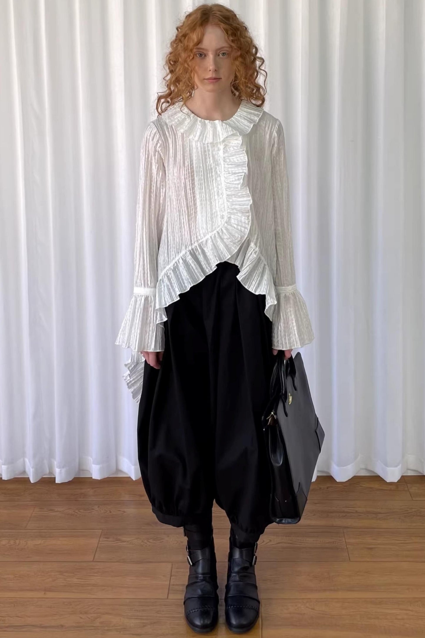 White Lace Ruffled Shirt