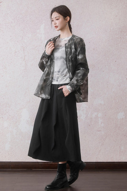 Ink Black Print Airy Outer