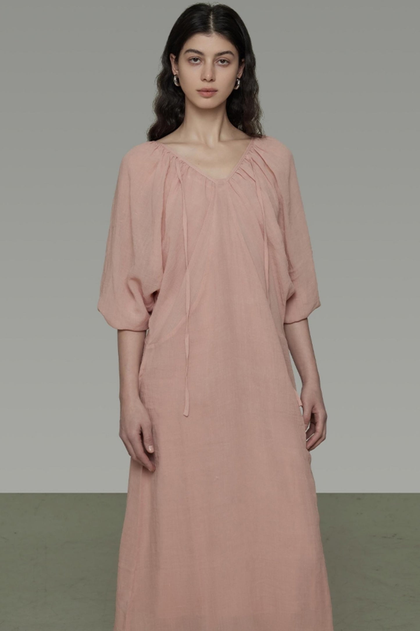 Lantern Sleeve Linen Dress