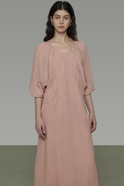 Lantern Sleeve Linen Dress